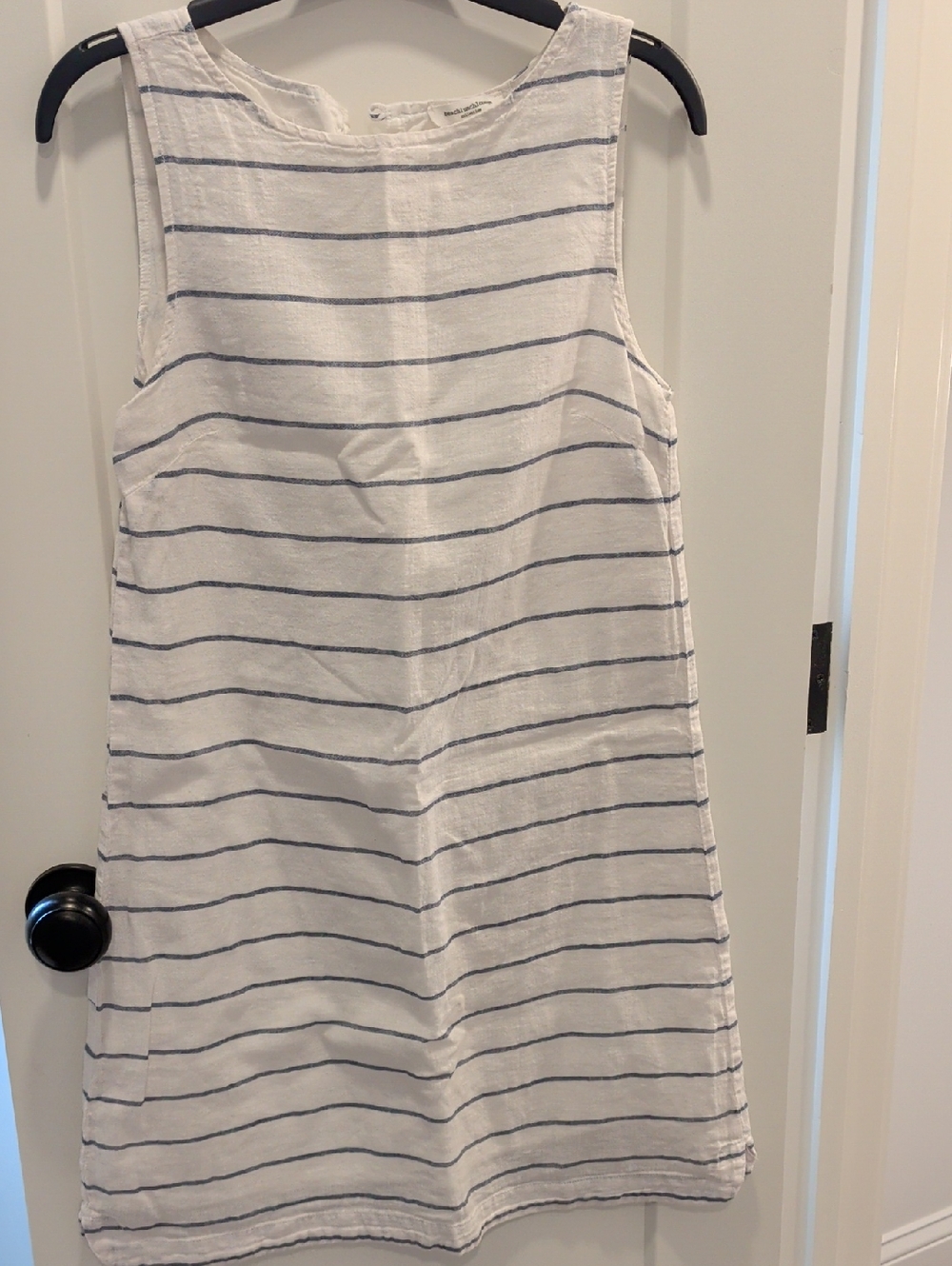 Beach lunch Lounge Striped Sleeveless Shift Dress - White & Navy